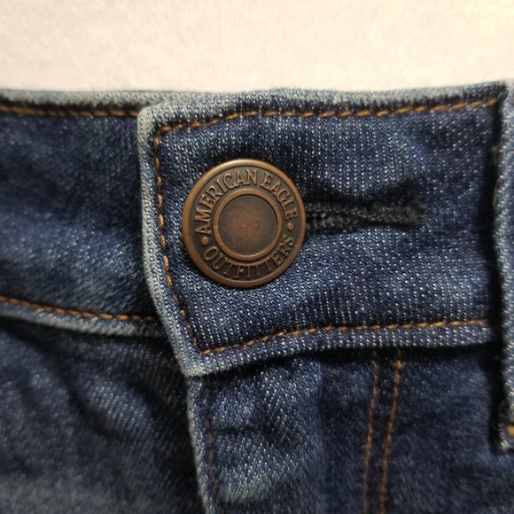 American Eagle Outfitters Hi-Rise Mini Skirt Blue Zipper Sides Frayed Hem Size 4 - Picture 7 of 16